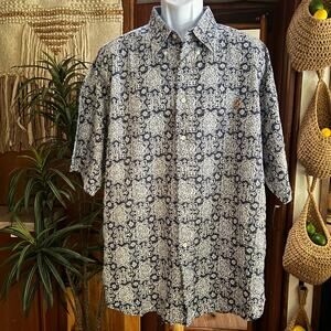 Tommy Hilfiger Men's XL Linen Shirt Navy White Crest Logo Bandana Print Resort